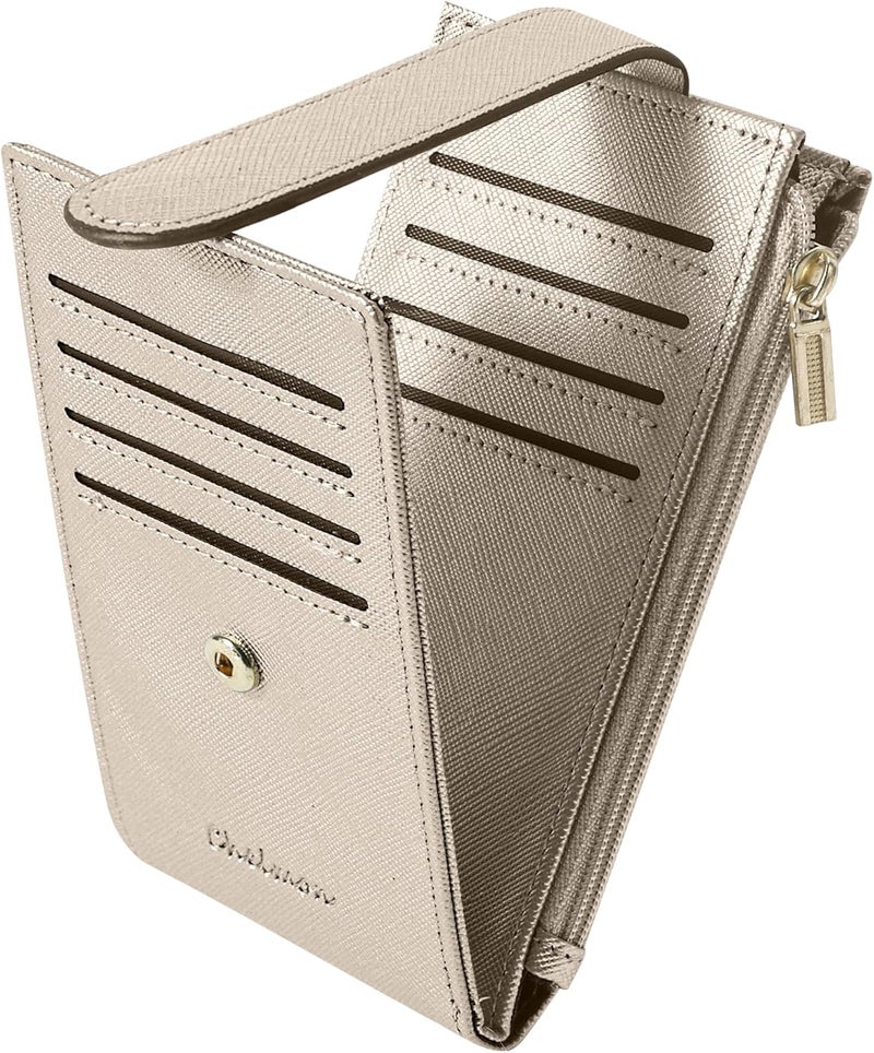 Chelmon Womens Wallet Slim RFID Blocking Bifold Multi Card Case Wallet with Zipper Pocket (Silver Gold) - Image 1